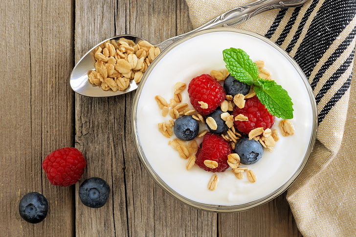berries, Breakfast, yogurt, granola, oatmeal, HD wallpaper