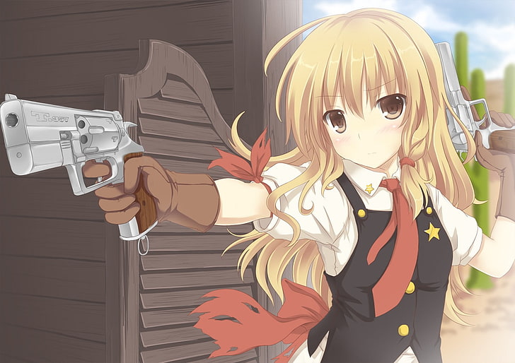 gadis anime, .357 Magnum, Touhou, Kirisame Marisa, Wallpaper HD
