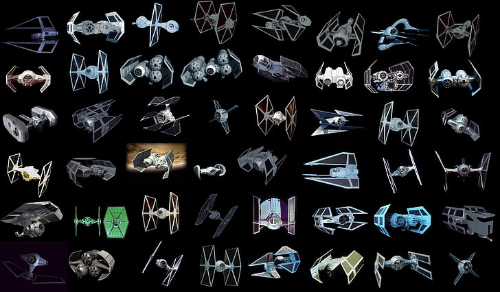 farbige Star Wars Space Ship Collage-Tapete, Star Wars, TIE Fighter, TIE Bomber, TIE Interceptor, TIE Phantom, TIE Defender, Krawatte, TIE Advanced, HD-Hintergrundbild