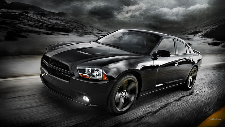 black Dodge sedan, Dodge Charger, muscle cars, car, monochrome, HD wallpaper