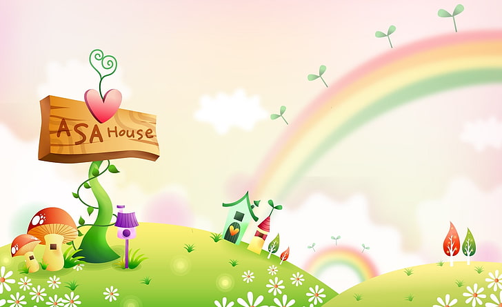 Giornata nazionale dei bambini, arcobaleno sulle montagne con segnaletica in legno ASA House, giorni festivi, per bambini, Sfondo HD