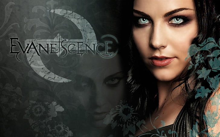Evanescence, bokstäver, ansikte, hår, ögon, HD tapet