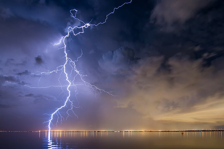 Lightning, storm, sky, lightning photo, sky, storm, lightning, the element, HD wallpaper