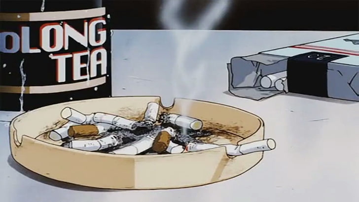 сигарета, пепел, пепельница, аниме арт, дым, HD обои