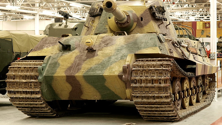 коричневый и зеленый боевой танк, Тигр II, танк, музей танков Бовингтон, HD обои