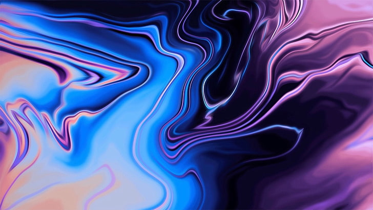 синий и фиолетовый абстрактные иллюстрации, волны, фиолетовый, синий, HD обои