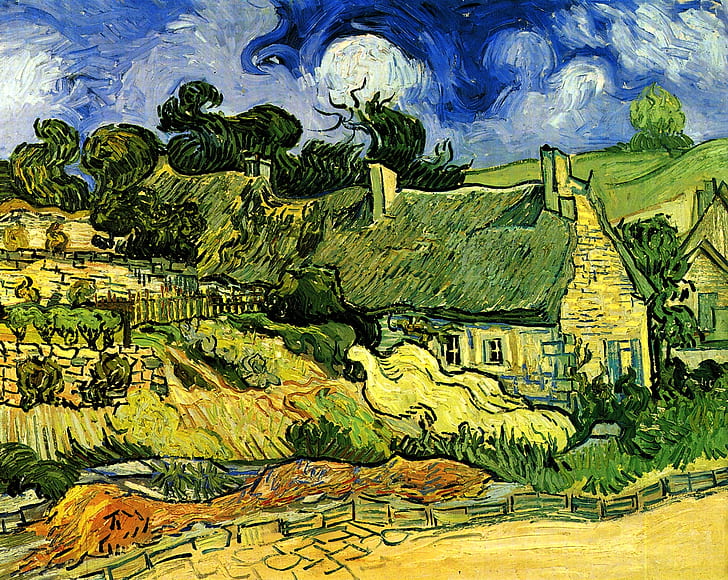rumah, Vincent van Gogh, Pondok Jerami, di Cordeville, Wallpaper HD