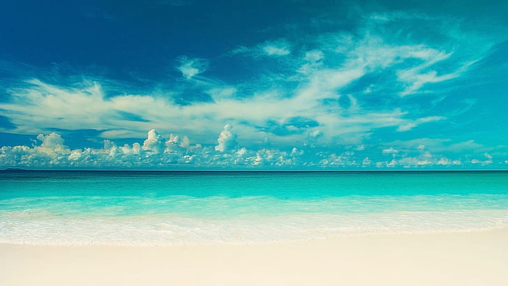 Perfect seaside, blue ocean, beaches, 1920x1080, cloud, sand, seaside, HD wallpaper