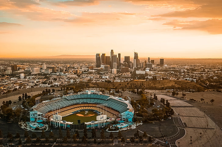 회색 야구장, 다운타운, 로스 앤젤레스, 미국, HD 배경 화면