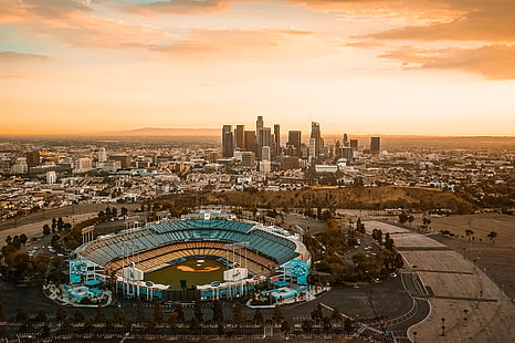 회색 야구장, 다운타운, 로스 앤젤레스, 미국, HD 배경 화면 HD wallpaper