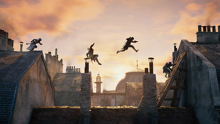 Assassins Creed, Parkour, Tejados, Fotografía de secuencia, videojuegos, Fondo de pantalla HD