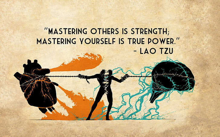 Menguasai orang lain adalah kekuatan Menguasai diri sendiri adalah kekuatan sejati oleh Lao Tzu, kutipan, Laozi, seni digital, Wallpaper HD
