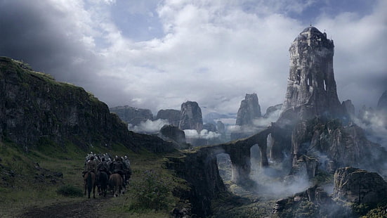 gröna berg, Game of Thrones, The Eyrie, fantasikonst, TV, slott, berg, digital konst, medeltida, HD tapet HD wallpaper
