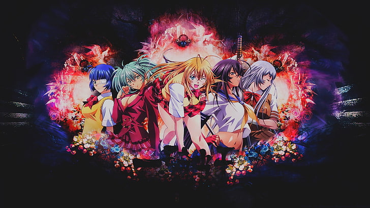 Anime-Mädchen, Ikkitousen, Shimei Ryomou, Housen Ryofu, Hakufu Sonsaku, Uncho Kan'u, Shiryu Chou'un, HD-Hintergrundbild