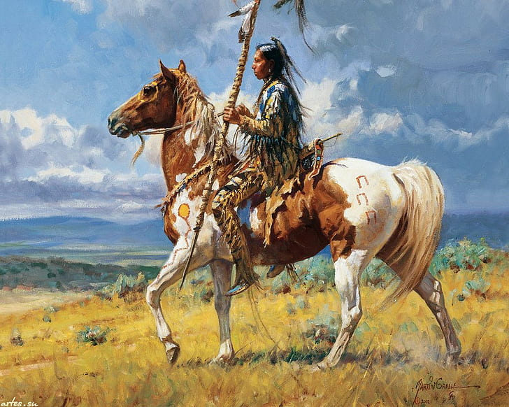 Native American HD, native american riding horse painting, artistic, american, native, HD wallpaper