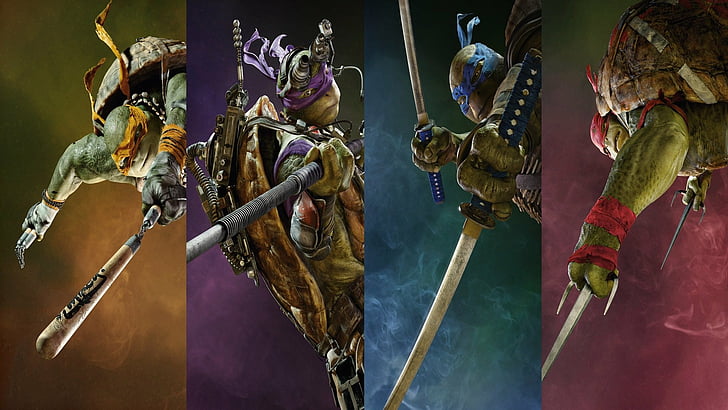 Teenage Mutant Ninja Kaplumbağaları, Donatello (TMNT), Leonardo (TMNT), Michelangelo (TMNT), Raphael (TMNT), HD masaüstü duvar kağıdı