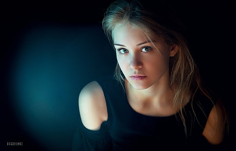 женщины, Антон Паршунас, блондинка, голубые глаза, лицо, смотрит на зрителя, HD обои HD wallpaper