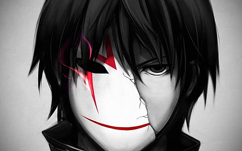 Mörkare än svart Hei-illustration, manlig svarthårig anime-karaktär, Hei, mörkare än svart, anime, selektiv färg, ansikte, HD tapet HD wallpaper