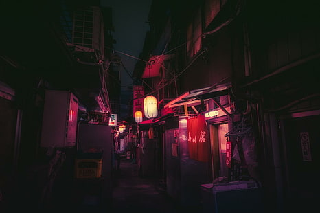 Japan, street, street light, urban, dark, HD wallpaper HD wallpaper