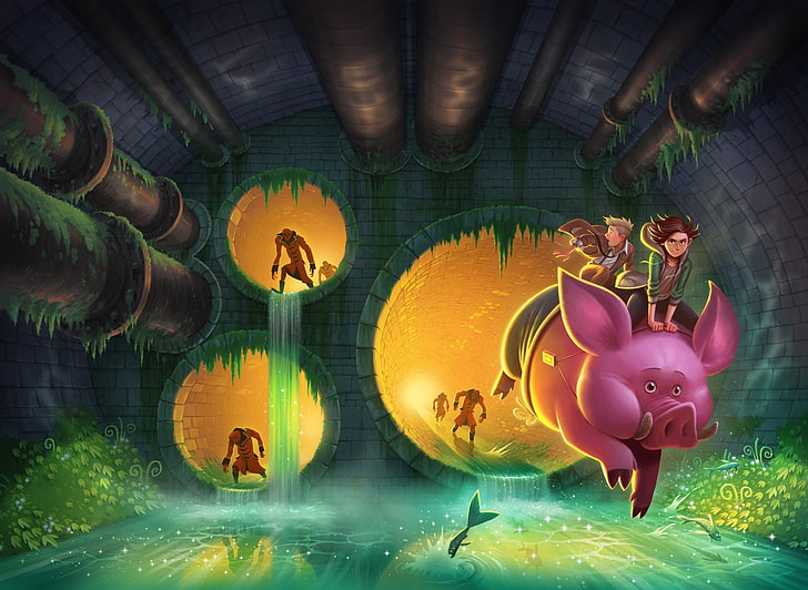 hyacinth and the secrets beneath, book cover, sewer, pig, fish, artwork, Fantasy, HD wallpaper