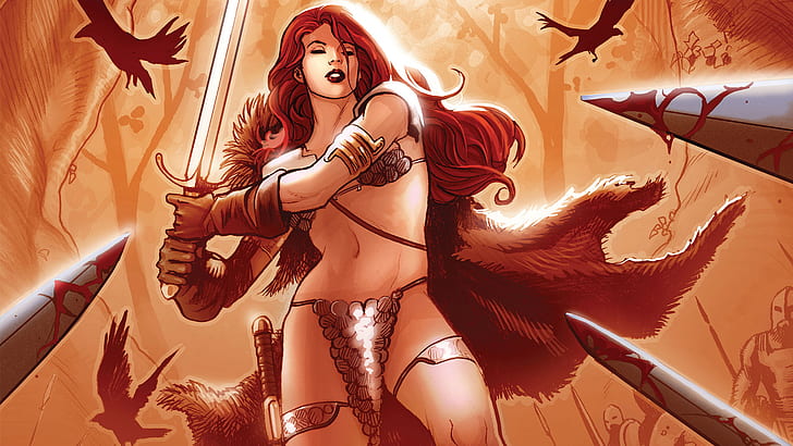 Red Sonja Redhead HD, red haired female anime character, cartoon/comic, red, redhead, sonja, HD wallpaper