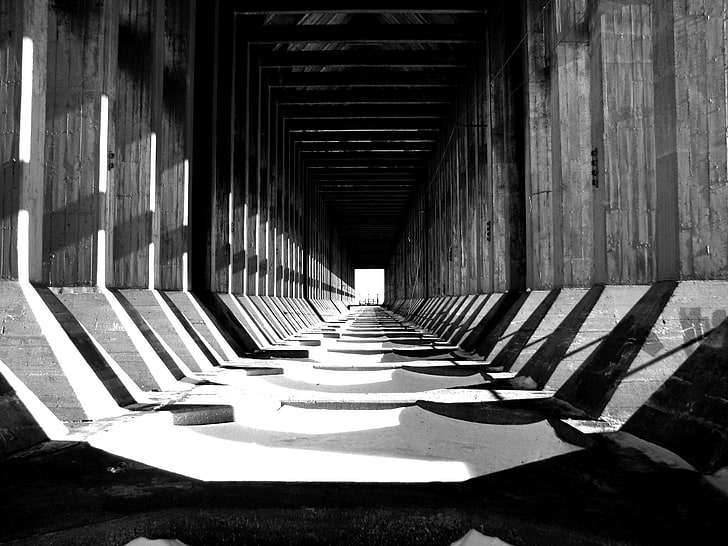 chodnik betonowy, monochromatyczny, tunel, Tapety HD