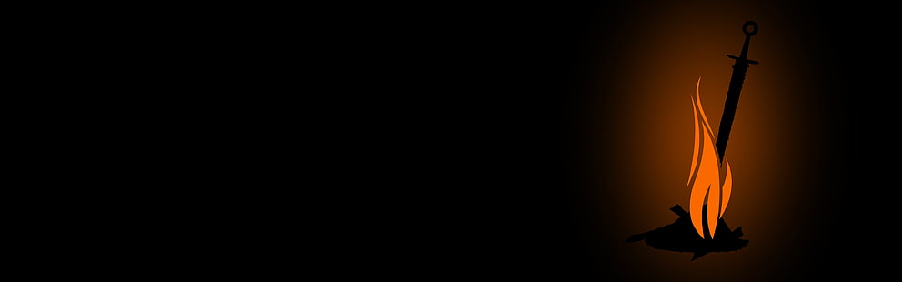 검에 불 작품, 다크 소울, 비디오 게임, 불, 검, 간단한 배경, 미니멀리즘, 듀얼 모니터, 다중 디스플레이, HD 배경 화면 HD wallpaper