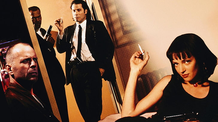 Bruce Willis, Uma Thurman, Samuel L. Jackson, John Travolta, movies, Pulp Fiction, HD wallpaper