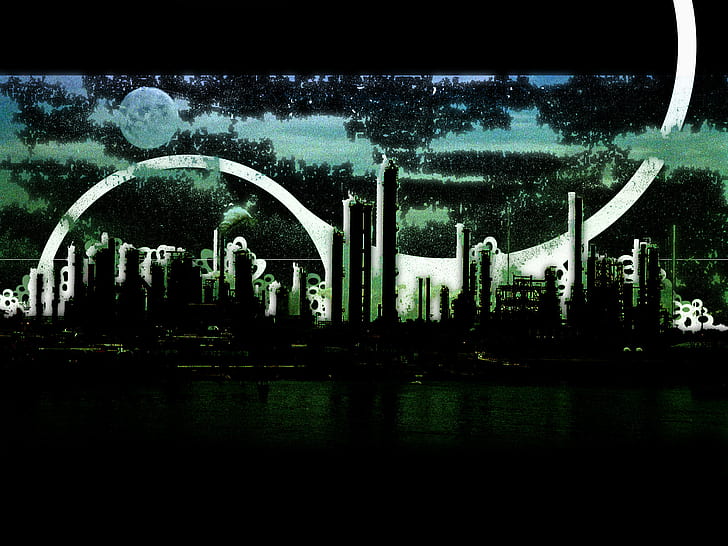 Vector HD, black and white city illustration, artistic, vector, HD wallpaper
