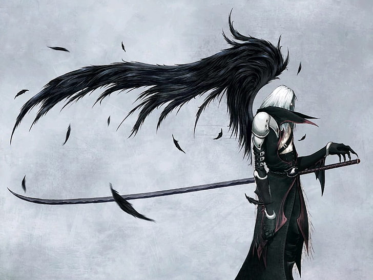 Sephiroth from Final Fantasy illustration, artwork, wings, Final Fantasy VII, Sephiroth, fantasy art, video games, HD wallpaper