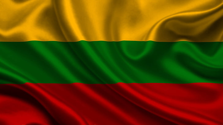 Flag of Lithuania, lithuania, satin, flag, stripes, symbols, HD wallpaper