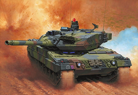 lukisan tank tempur hijau, gambar, tank, Jerman, Enzo Maio, Bundeswehr, MBT, Leopard 2A6, Wallpaper HD HD wallpaper