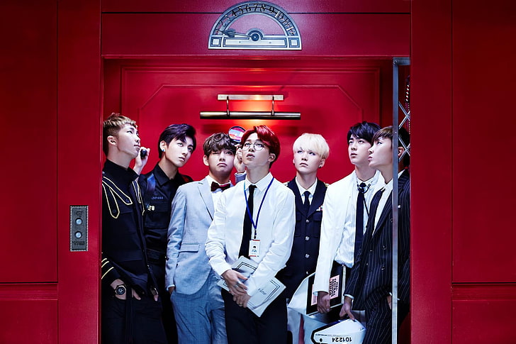 kemeja putih pria, BTS, Rap Monster, Jimin, Jin bts, Suga, Jungkook, J- hope, V bts, K-pop, boy band, lift, Wallpaper HD