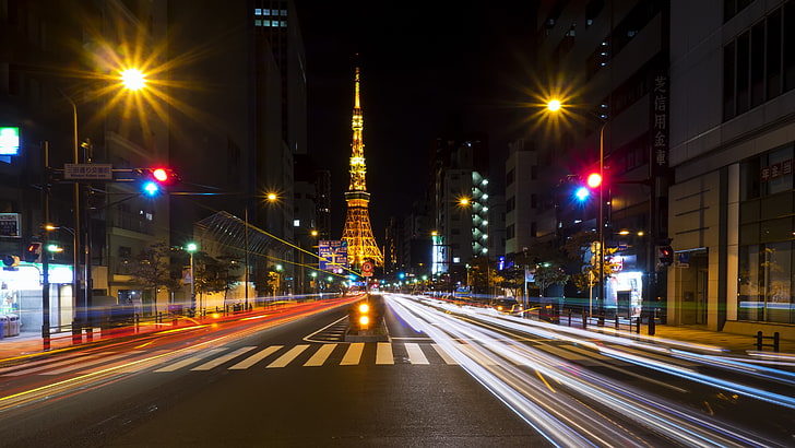 timelapse fotografia di strada in città, Tokyo, strada, Sfondo HD