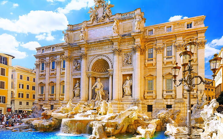 Italia, Roma, istana, air mancur Trevi, air mancur trevi di Italia, Italia, Roma, Istana, Trevi, Air Mancur, Wallpaper HD