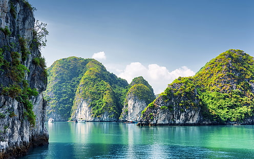 Вьетнамское лето Халонг Бэй скалистый океан 4K Ultra HD, HD обои HD wallpaper
