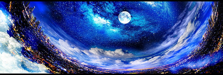 Księżyc, pejzaż miejski, Tapety HD