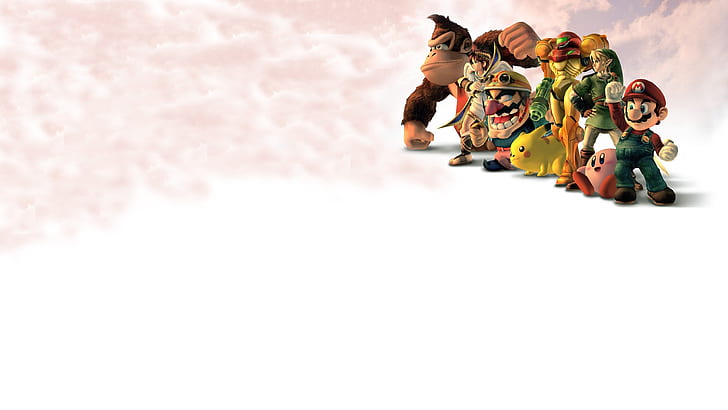 Wario Donkey Kong Metroid Zelda Mario Kirby Link Samus Pit Kid Icarus Super Smash Bros HD, video games, mario, zelda, super, link, metroid, pit, kong, samus, bros, kirby, kid, donkey, wario, smash, icarus, HD wallpaper