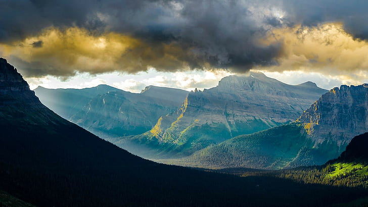 natur, berg, solljus, Glacier National Park, HD tapet