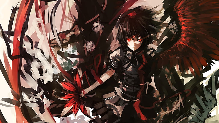 fondo de pantalla de anime, Touhou, oscuro, Shameimaru Aya, alas, Fondo de pantalla HD