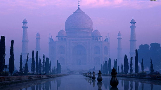 Taj Mahal na névoa da manhã, névoa, taj mahal, piscina, manhã, natureza e paisagens, HD papel de parede HD wallpaper