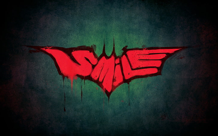 ابتسامة حمراء شعار باتمان التوضيح ، جوكر ، باتمان ، فارس الظلام ، خلفية بسيطة، خلفية HD