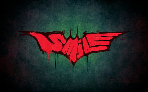 sonrisa roja logo de Batman, Joker, Batman, The Dark Knight, fondo simple, Fondo de pantalla HD HD wallpaper