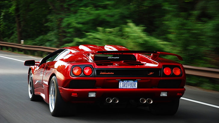 red luxury car, Lamborghini Diablo, Lamborghini Diablo Sv, car, red cars, road, Lamborghini, HD wallpaper