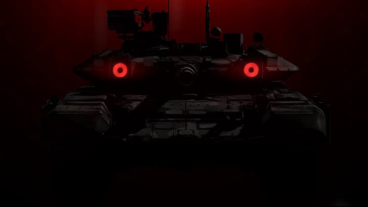 vehículo, vehículo militar, tanque, T-90, ruso, ejército ruso, oscuro, rojo, ojos rojos, a punta de pistola, Fondo de pantalla HD