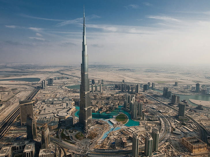 Дубай Бурж Дубай Сгради Небостъргачи Aerial HD, сгради, градски пейзаж, небостъргачи, въздушни, Дубай, Бурж, HD тапет