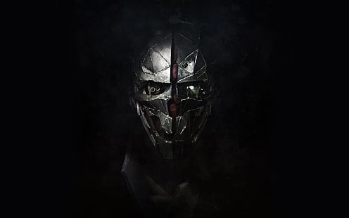 rostro humano con fondo de pantalla digital de máscara de metal, deshonrado 2, corvo attano, rostro, máscara, Fondo de pantalla HD HD wallpaper