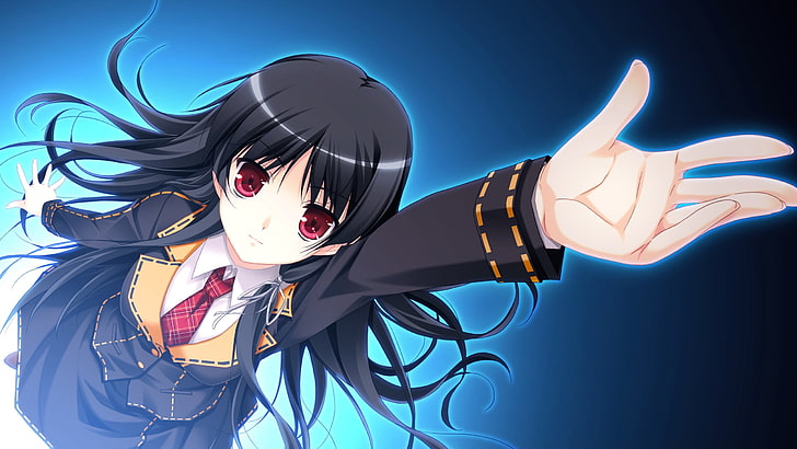 schwarzhaarige weibliche anime charakter illustraiton, makita maki, shinigami no testament, ichinose yua, mädchen, brünette, hand, geste, HD-Hintergrundbild