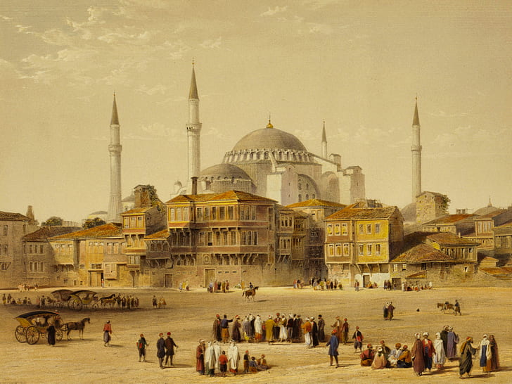 a cidade, quadro, mesquita, Istambul, Turquia, o minarete, Hagia Sophia, Enquanto Agia Sophia, HD papel de parede