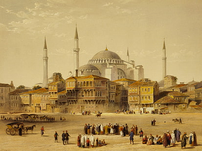 la ville, photo, mosquée, Istanbul, Turquie, le minaret, Sainte-Sophie,, tandis que Agia Sophia, Fond d'écran HD HD wallpaper